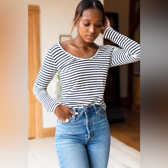 EMERSON FRY BALLET SCOOPNECK TOP - NAVY STRIPE ORGANIC - Picture 2 of 6